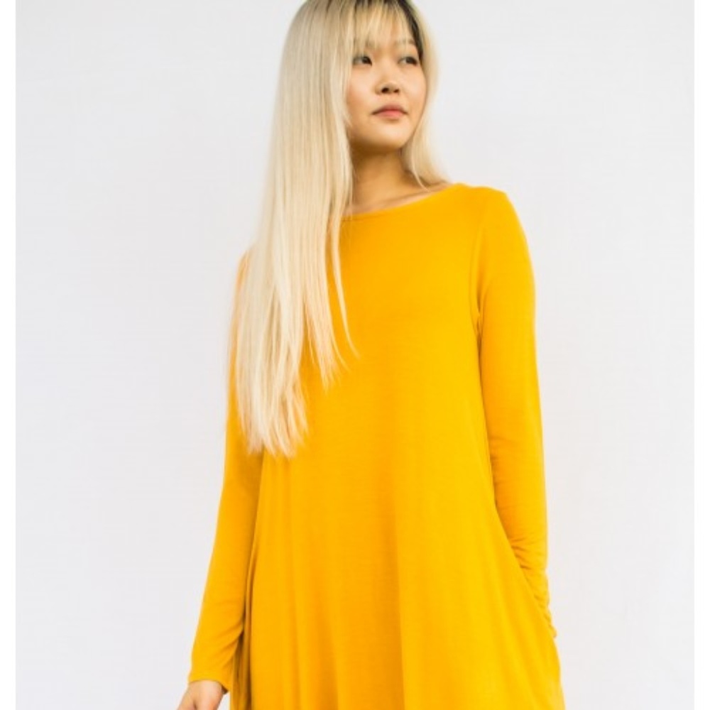 BAMBOO LONG SLEEVE DRESS IN MUSTARD